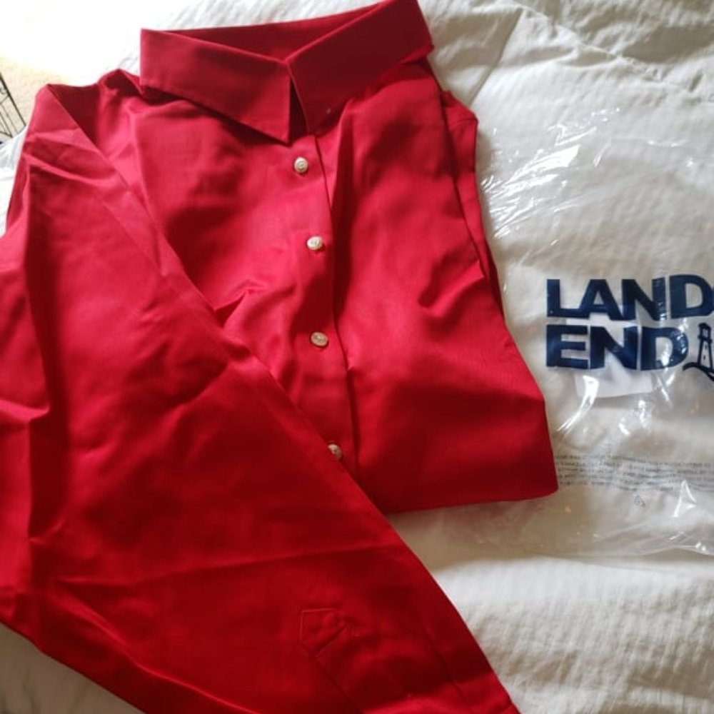 Lands End Womens Red Button Down top Blouse Shirt Size 3X